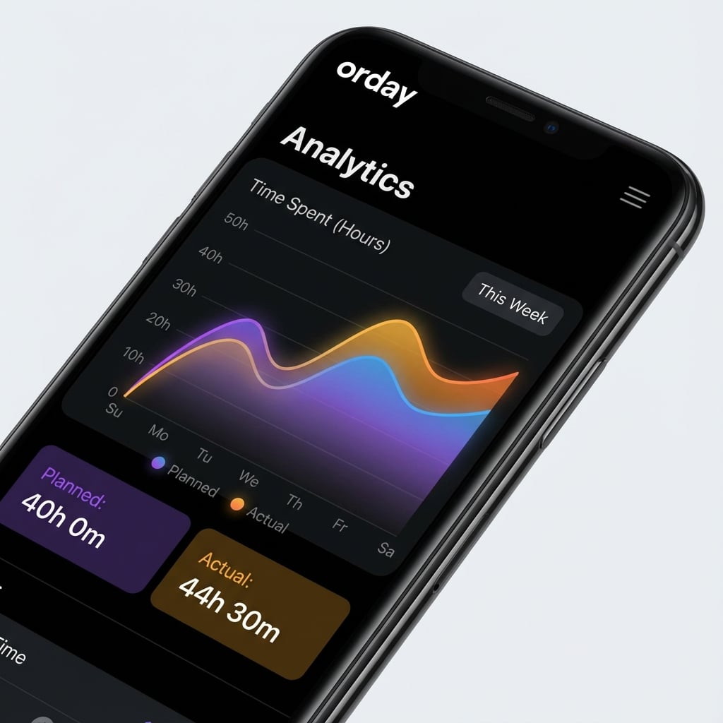 Analytics view showing planned vs actual time